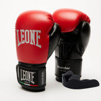Боксерські рукавиці Leone GN383 THUNDER Red, 8 унцій, Штучна шкіра PU, Червоний