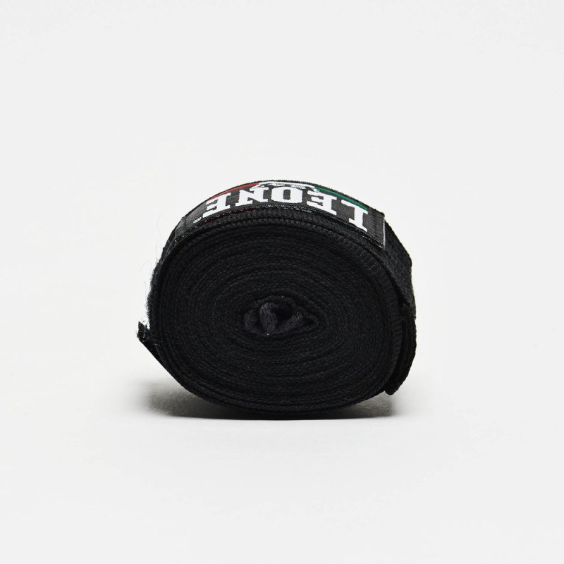 Бинти для боксу Leone AB705 Black, Комплект: 2 шт. з футляром, Довжина 4.5 м, Бавовна, Нейлон, Еластан, Чорний