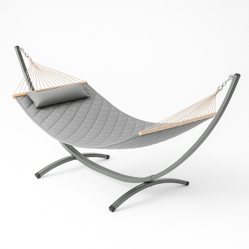 Стійка для гамака + Двомісний гамак SOFT сірий XXL 200x140 з планками