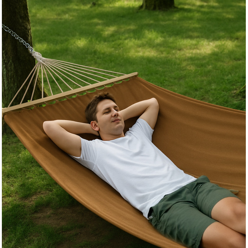 Монотонный гамак с планкой WISH коричневый двухместный XXL 200х150 WCG