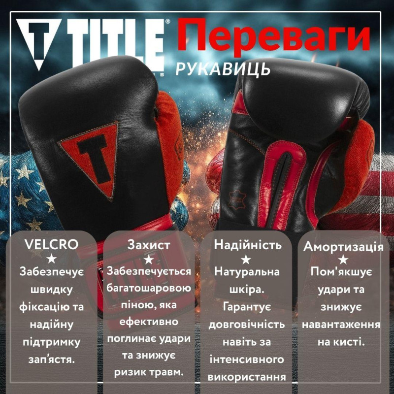 Боксерські рукавиці TITLE Boxing All Heart Bag Gloves 2.0 Black/Red 16 oz (бинти 4м. в комплекті)