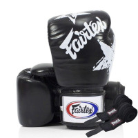 Боксерські рукавиці Fairtex BGV1 Nation Print Black (бинти в комплекті), 14 унцій, Натуральна шкіра, Чорний
