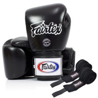 Боксерські рукавиці Fairtex BGV1 Black (бинти в комплекті), 14 унцій, Натуральна шкіра, Чорний