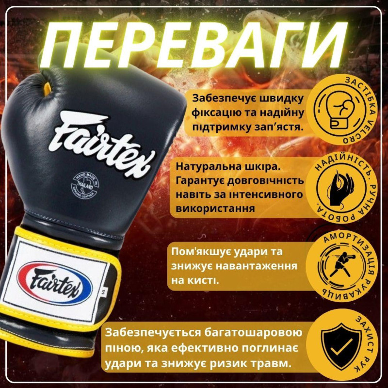 Боксерські рукавиці Fairtex BGV9 Mexican Blue/Yellow 14 унцій (бинти в комплекті)