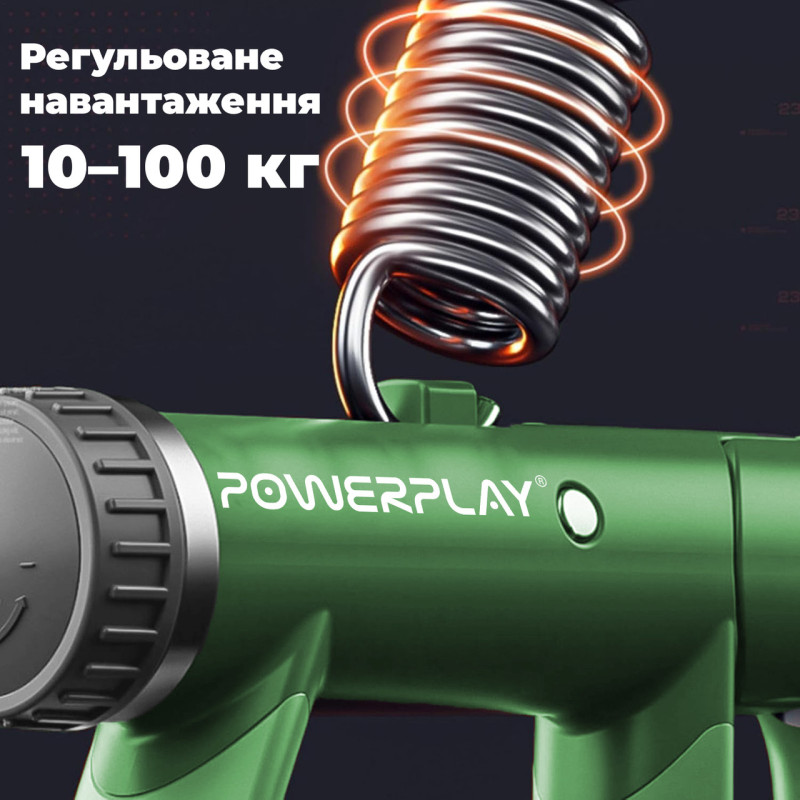 Еспандер кистьовий з лічильником PowerPlay PP-4403 з регульованим навантаженням 10-100 кг. Зелений