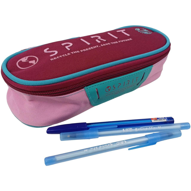 Школьный пенал Spirit бордовый с розовым