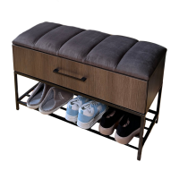 Банкетка для обуви Орландо-2 90 см велюр серо-коричневый/риголетто темный 5-1-9005