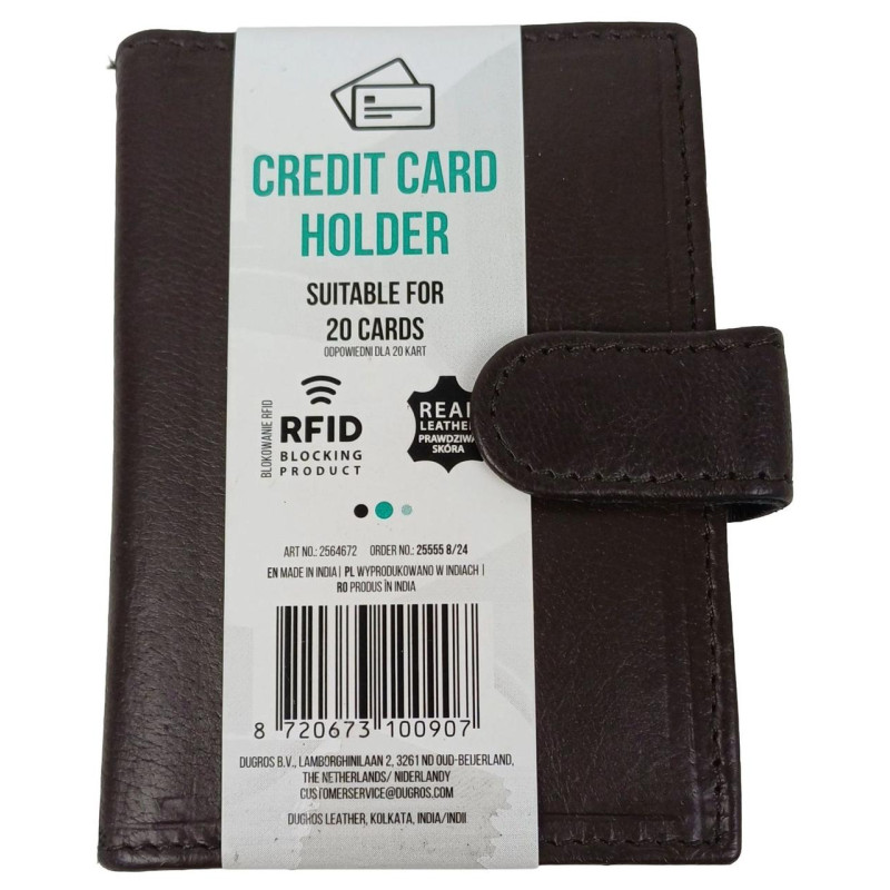 Кожаный картхолдер, чехол для платежных карт c защитой RFid Dugros коричневый