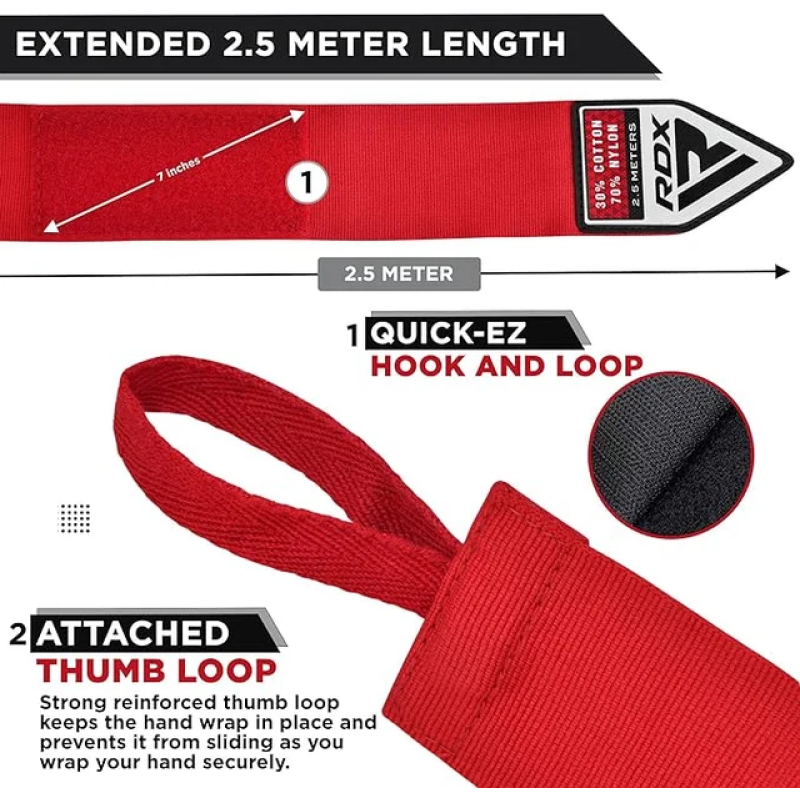 Бинти для боксу RDX Hand Wraps Red (2.5м.)