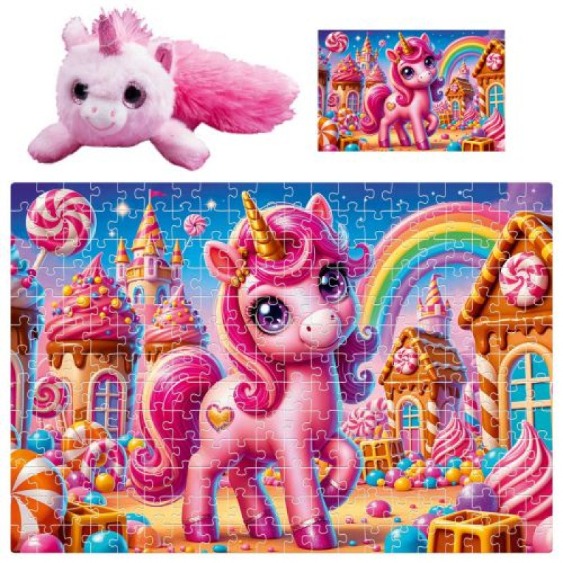 Пазлы с мягкой игрушкой "De.tail. РОЗОВАЯ ЕДИНОРОЖКА" 260 деталей