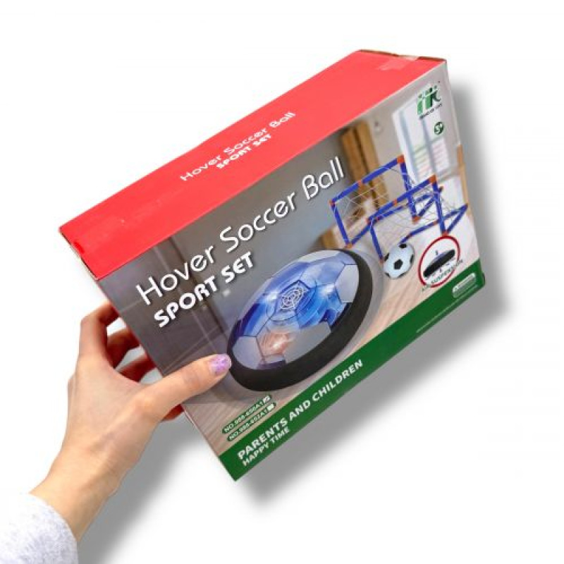 Аэрофутбол (аэромяч со встроенным аккумулятором, резиновый мяч, насос, ворота с сеткой, в коробке)