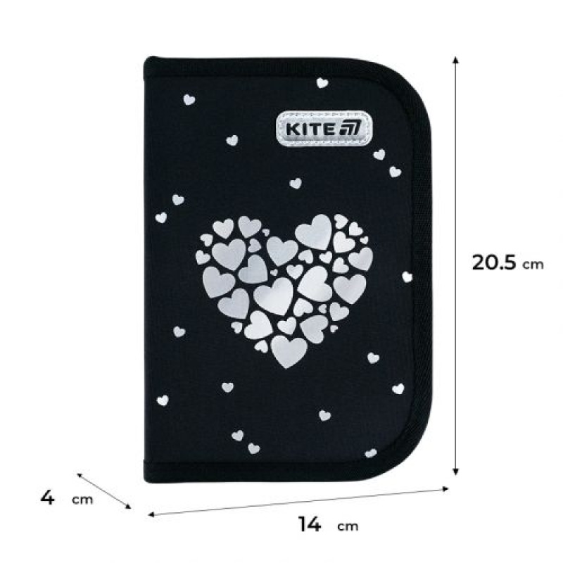 Пенал Kite 1 отд., 2 отв., без наполнения 622 Black&Silver