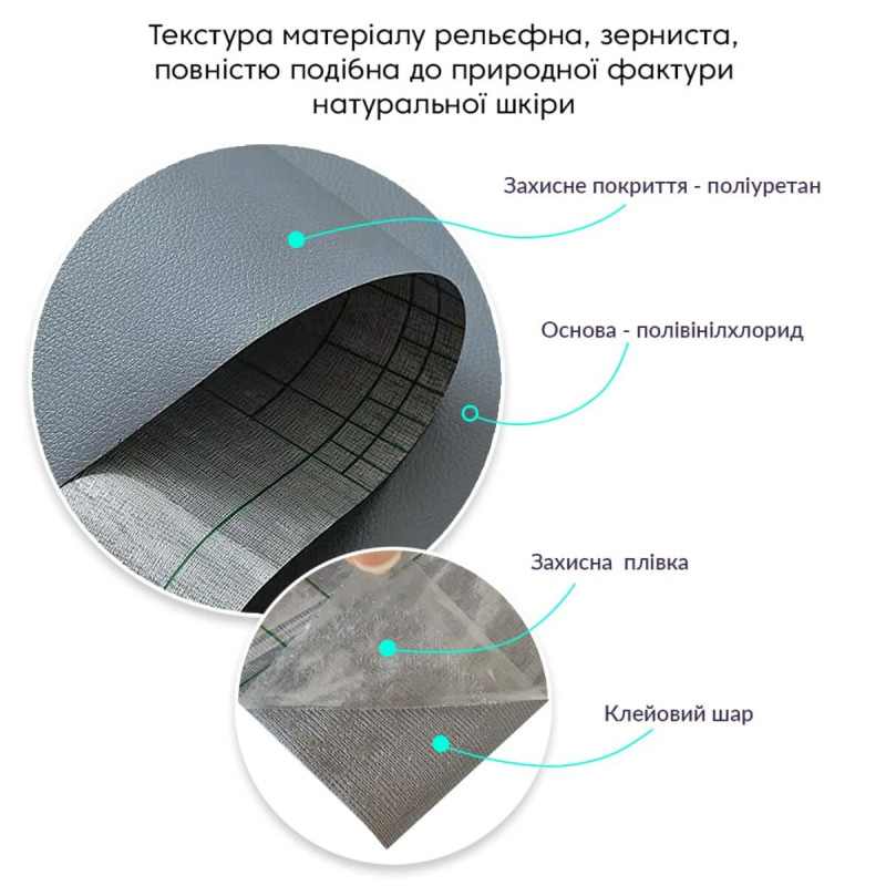 Самоклеюча екошкіра у рулоні 1.37х1м х 0.5мм Темно-сірий SW-00001154