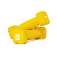 LiveUp Square Head Dumbbell гантелі неопренові 2х1 кг (пара), жовті, неопренове покриття, квадратна форма (anti-roll), нековзка поверхня, для фітнесу, аеробіки та домашніх тренувань
