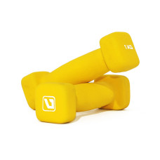 LiveUp Square Head Dumbbell гантели неопреновые 2х1 кг (пара), желтые, неопреновое покрытие, квадратная форма (anti-roll), нескользящая поверхность, для фитнеса, аэробики и домашних тренировок