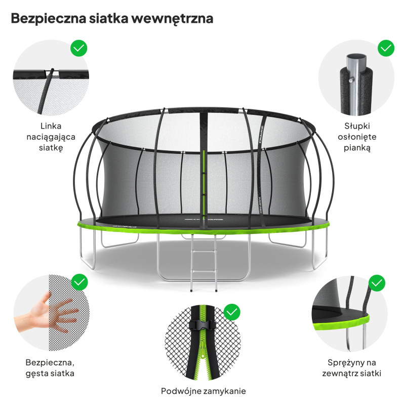 Батут Zipro Jump Pro Premium з внутрішньою сіткою 16 футів 496 см чорно-зелений