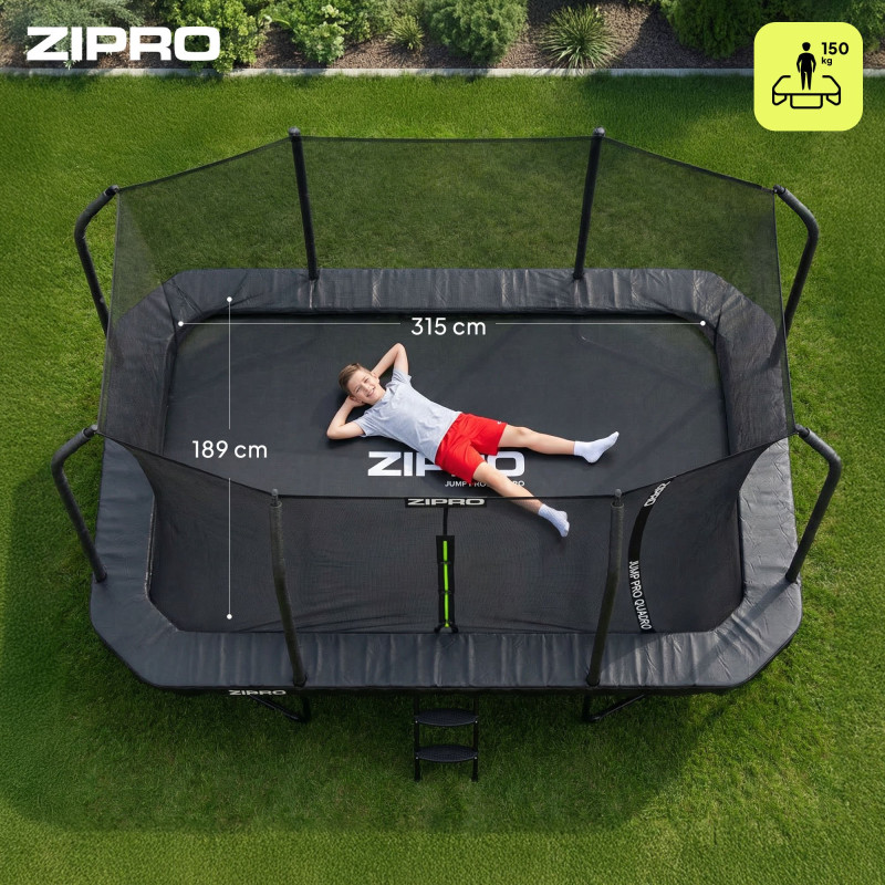 Батут Zipro Jump Pro Quadro з внутрішньою сіткою 8 х 12 футів 366 x 244 см чорний