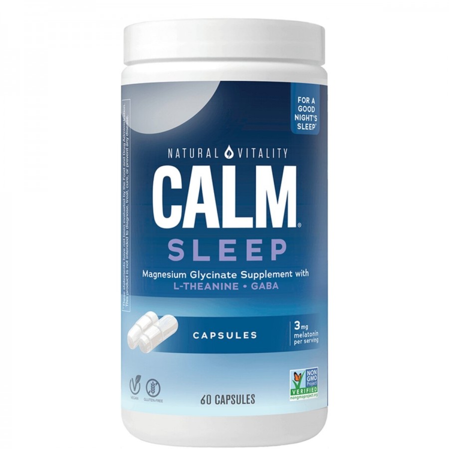 Спокійний сон з гліцинатом магнію та бергамотом, CALM, Sleep Magnesium Glycinate, Natural Vitality, 60 вегетаріанських капсул