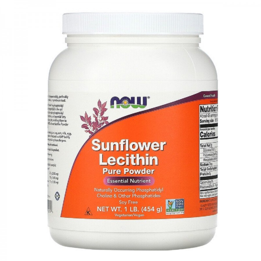 Соняшниковий Лецитин чистий порошок, Sunflower Liquid Lecithin, Now Foods, 454 гр 1 фунт