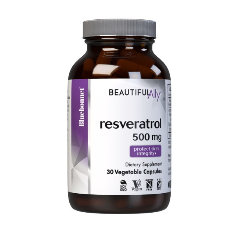 Ресвератрол 500 мг, Beautiful Ally, Bluebonnet Nutrition, Resveratrol 500 Мг, 30 растительных капсул