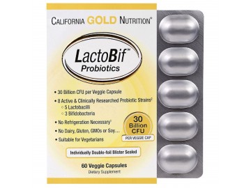 Пробіотики LactoBif, Probiotics, California Gold Nutrition, 30 млрд КОЕ, 60 овочевих капсул