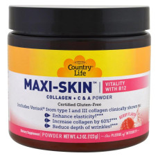 Коллаген + Витамины C&A&B12 в Порошке, Maxi-Skin, Country Life, 4.3 унции (123 г)