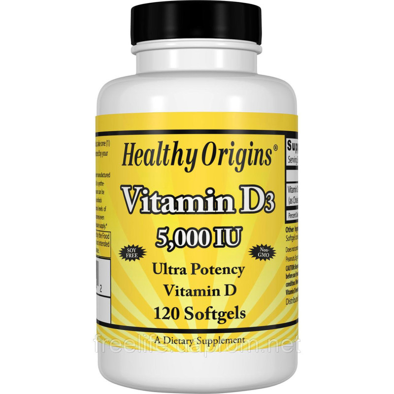 Витамин D3, Vitamin D3 5000 IU, Healthy Origins, 120 капсул