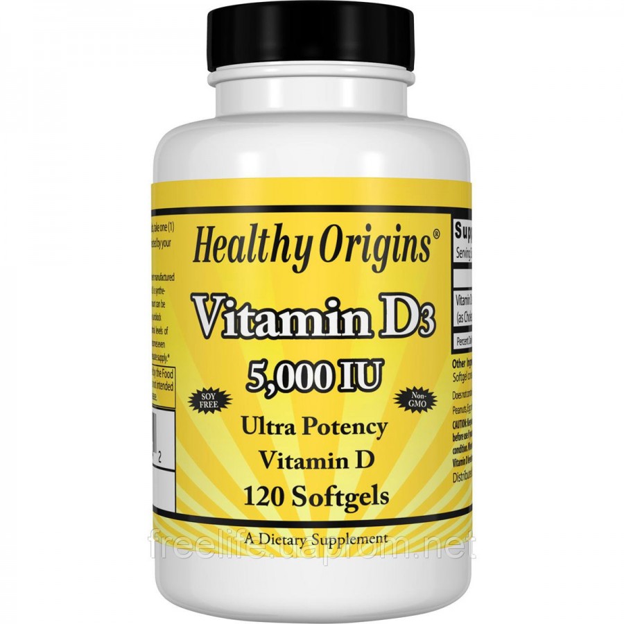 Вітамін D3, Vitamin D3 5000 IU, Healthy Origins, 120 капсул