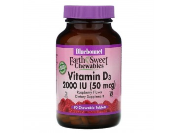 Вiтамiн D3 2000IU, Смак Малини, Earth Sweet Chewables, Bluebonnet Nutrition, 90 жувальних таблеток