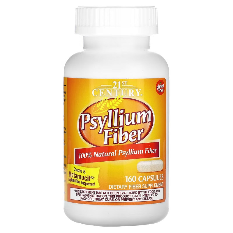 Клетчатка из псиллиума, Psyllium Fiber, 21st Century, 160 капсул