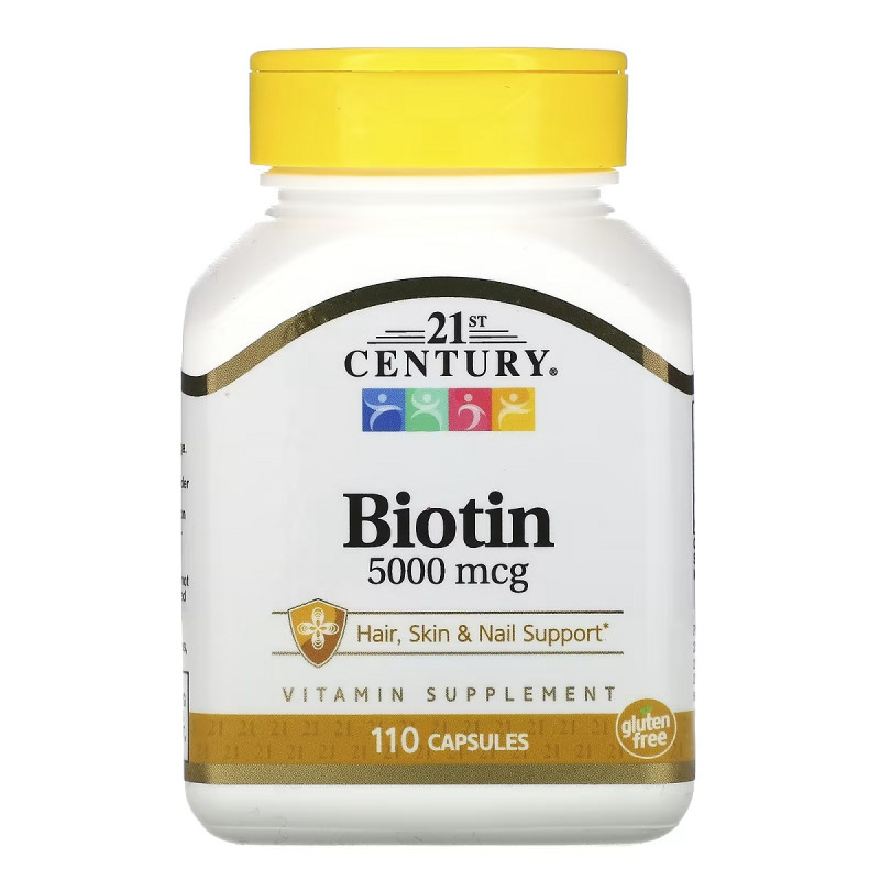 Биотин, 5000 мкг, Biotin, 21st Century, 110 капсул