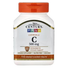 Вітамін C, 500 мг, смак апельсина, Chewable Vitamin C, 21st Century, 110 жувальних таблеток
