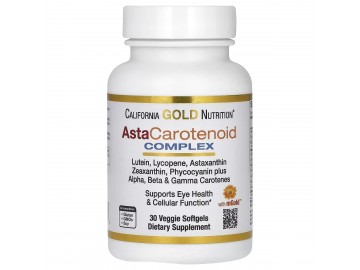 Комплекс астакаротиноїдів, лютеїн, лікопін, астаксантин, AstaCarotenoid Complex, Lutein, Lycopene, Astaxanthin Complex, California Gold Nutrition, 30 вегетаріанських капсул