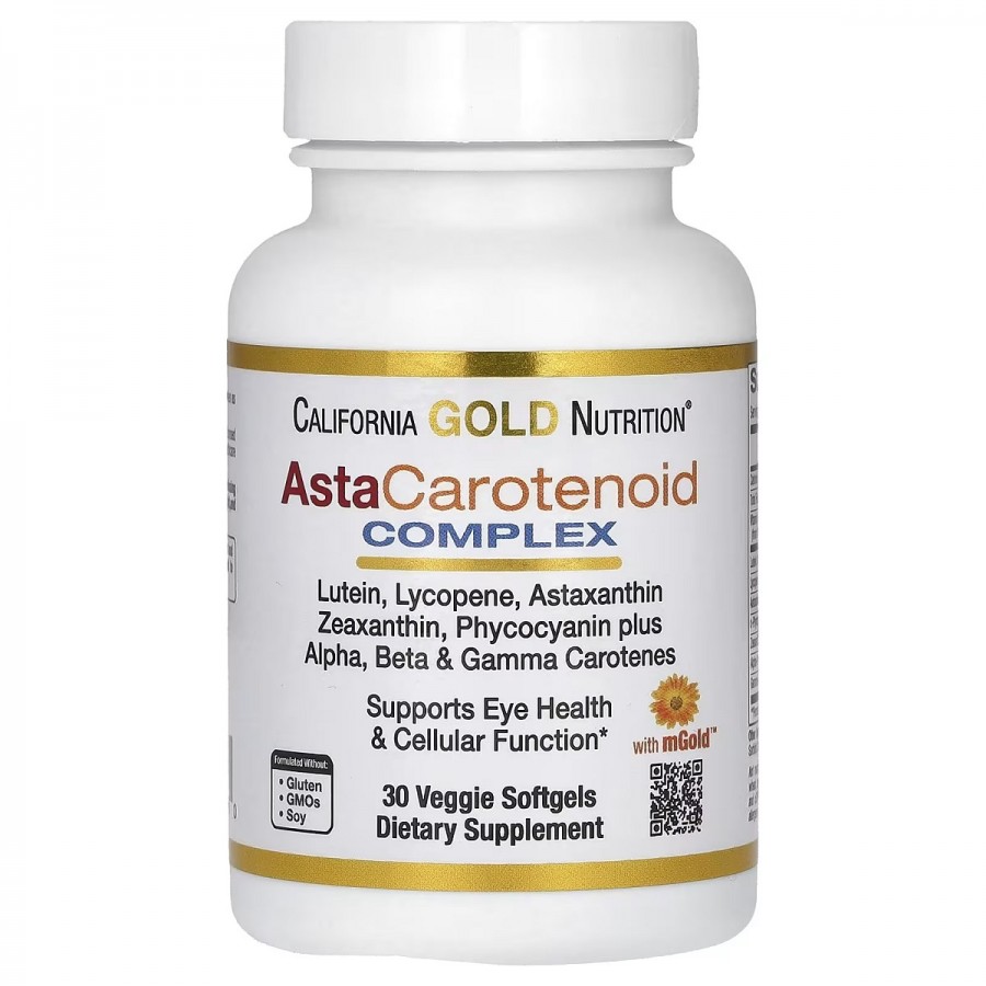 Комплекс астакаротиноїдів, лютеїн, лікопін, астаксантин, AstaCarotenoid Complex, Lutein, Lycopene, Astaxanthin Complex, California Gold Nutrition, 30 вегетаріанських капсул