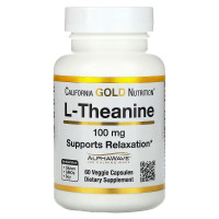 L-теанін, 100 мг, L-Theanine, Featuring AlphaWave, California Gold Nutrition, 60 вегетаріанських капсул