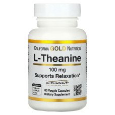 L-теанин, 100 мг, L-Theanine, Featuring AlphaWave, California Gold Nutrition, 60 вегетаріанських капсул