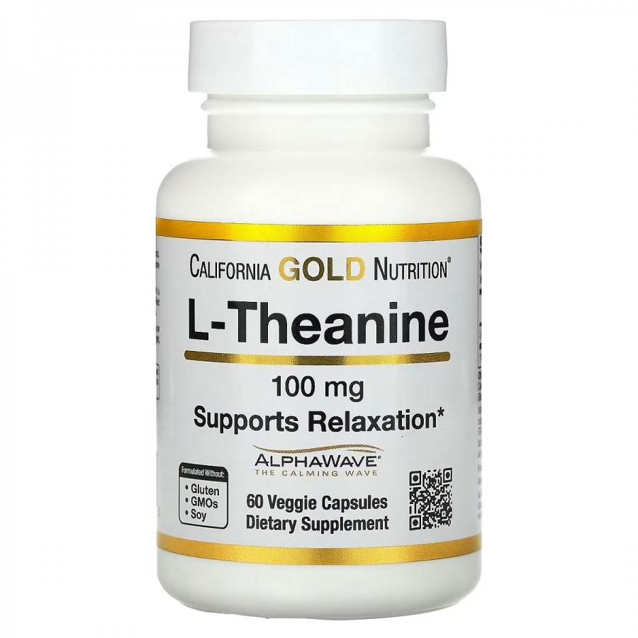 L-теанін, 100 мг, L-Theanine, Featuring AlphaWave, California Gold Nutrition, 60 вегетаріанських капсул