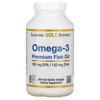 Риб'ячий жир преміум-класу з Омега-3, 180 EPA /120 DHA, Omega-3 Premium Fish Oil, California Gold Nutrition, 240 желатинових капсул