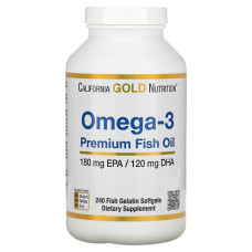 Риб'ячий жир преміум-класу з Омега-3, 180 EPA /120 DHA, Omega-3 Premium Fish Oil, California Gold Nutrition, 240 желатинових капсул
