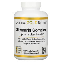 Комплекс силімарину з рослинними екстрактами, Silymarin Complex, Milk Thistle Extract Plus Dandelion, Artichoke, Curcumin C3 Complex, Ginger та BioPerine, California Gold Nutrition, 360 вегетаріанських капсул