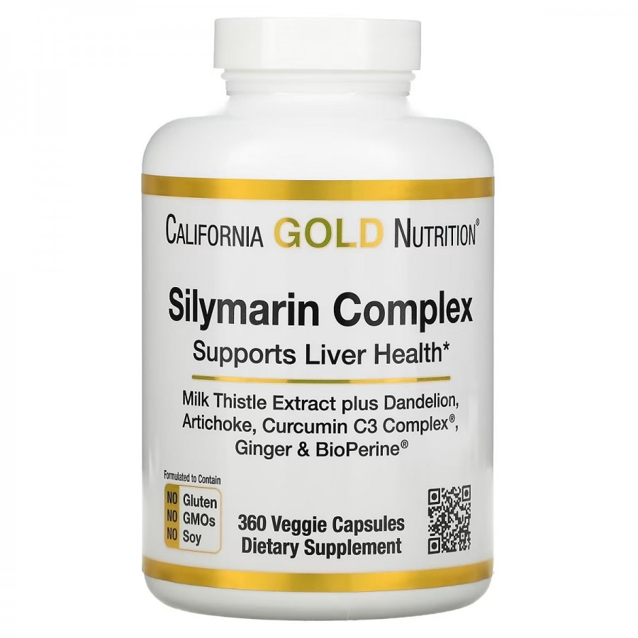 Комплекс силімарину з рослинними екстрактами, Silymarin Complex, Milk Thistle Extract Plus Dandelion, Artichoke, Curcumin C3 Complex, Ginger та BioPerine, California Gold Nutrition, 360 вегетаріанських капсул