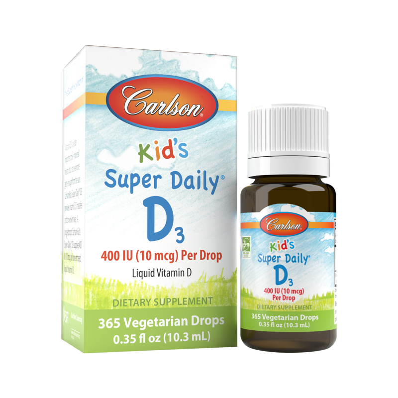 Вітамін D3 для Дітей у Краплях, 400 МО, Kid's Super Daily D3, Carlson, 10.3 мл