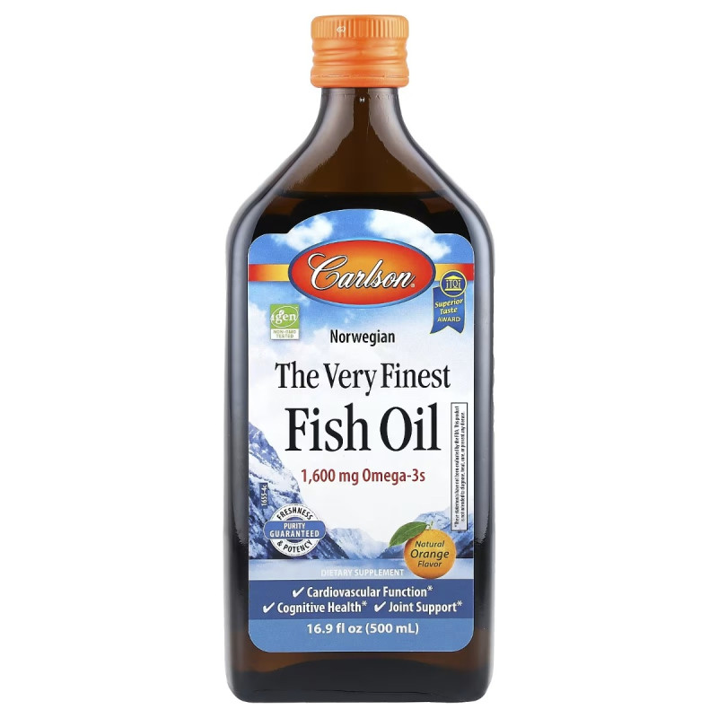 Норвезький риб'ячий жир, смак апельсина, 1600 мг, Norwegian Finest Fish Oil, Carlson, 500 мл