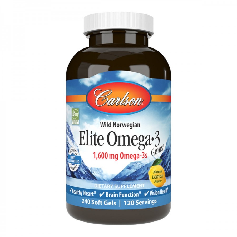 Омега-3, Смак Лимона, Elite Omega-3 Gems, Carlson, 240 желатинових капсул