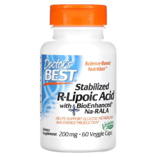 R-ліпоєва кислота, 200 мг, Stabilized R-Lipoic Acid with BioEnhanced Na-RALA, Doctor's Best, 60 вегетаріанських капсул