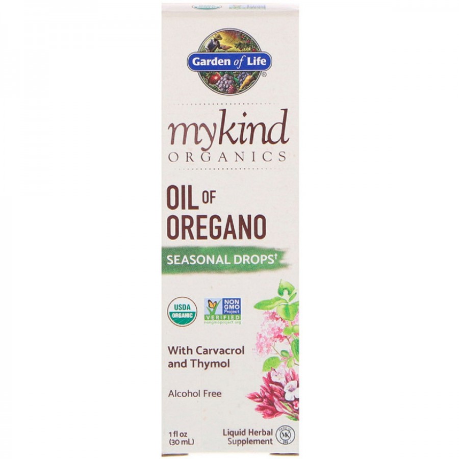 Масло Орегано, Сезонні Краплі, MyKind Organics, Garden of Life, 1 рідка унція (30 мл)