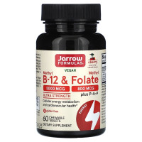 Витамин B12 и метилфолат, вкус вишни, Vegan Methyl B-12&Methyl Folate, Jarrow Formulas, 60 жевательных таблеток