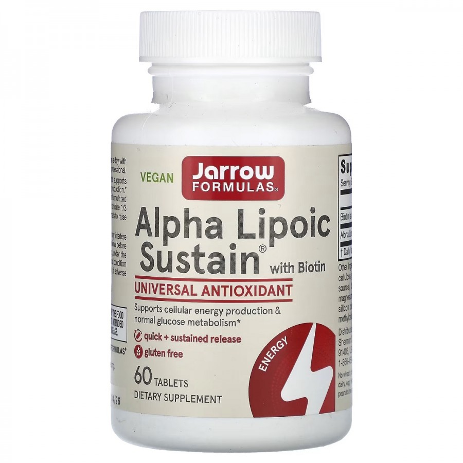 Альфа-Ліпоєва кислота з біотином, 300 мг, Alpha Lipoic Sustain, Jarrow Formulas, 60 таблеток