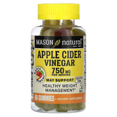 Яблочный уксус, 250 мг, Apple Cider Vinegar, Mason Natural, 60 жевательных таблеток