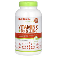 Витамин C, D3 и цинк, Immunity, Vitamin C, D3 & Zinc, NutriBiotic, 250 капсул